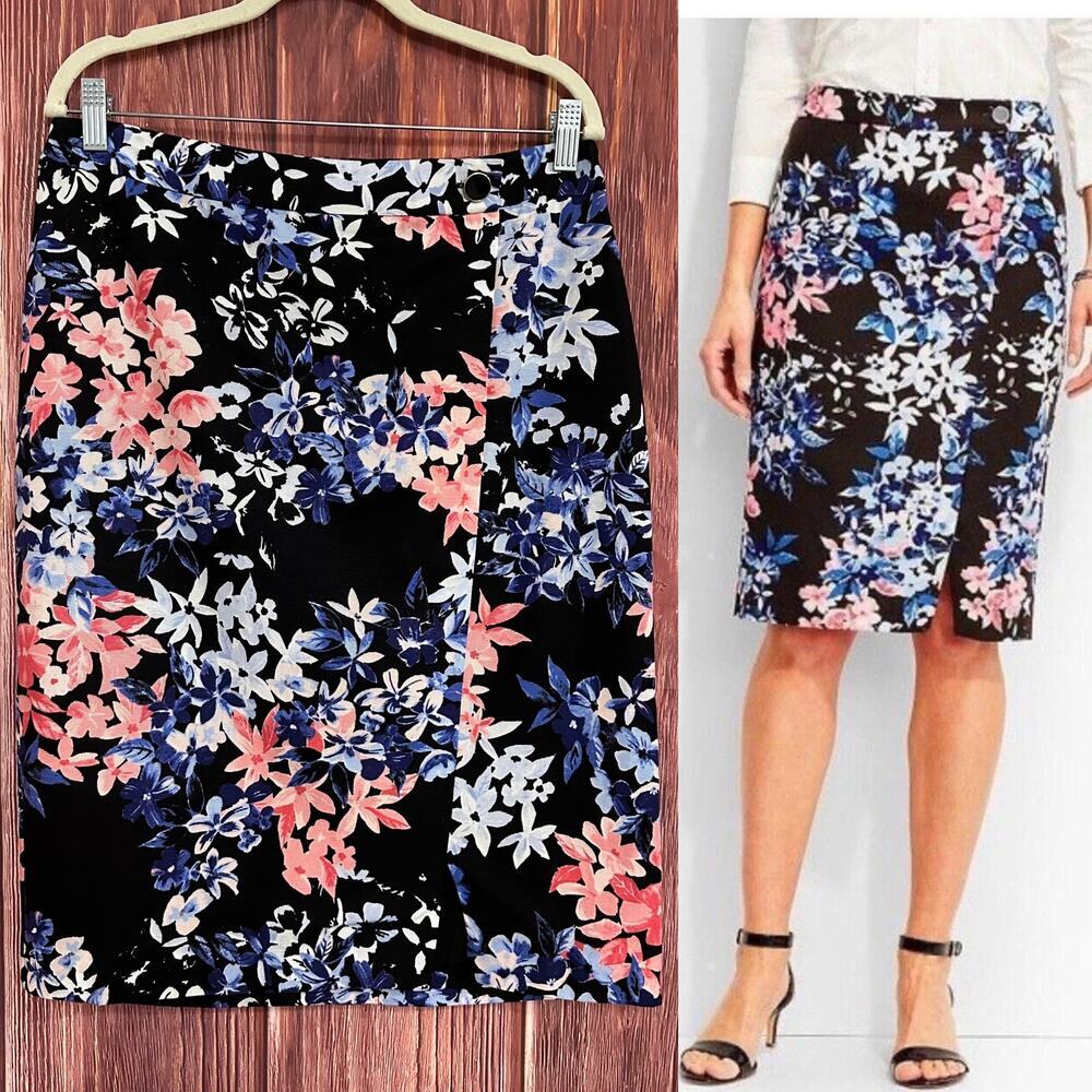 NWT Talbots Floral‎ Bouquet Pencil Skirt Blue Pink Lyocell Size 10